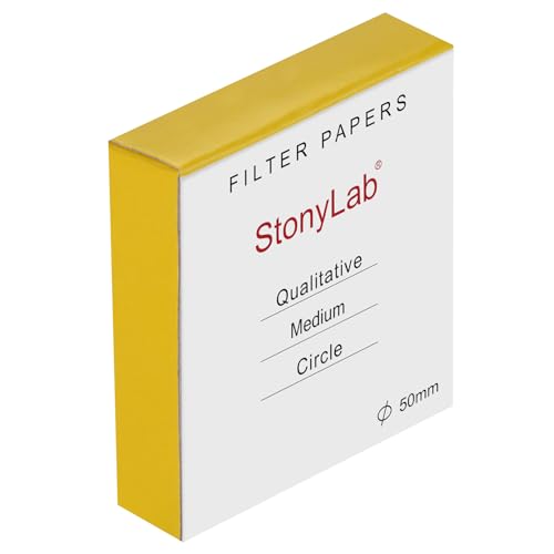 Image of StonyLab Qualitative Filter Paper Circles, 50mm Diameter Cellulose Filter Paper with 20 Micron Particle Retention Medium Filtration Speed, Pack of 100 (50mm Diameter)