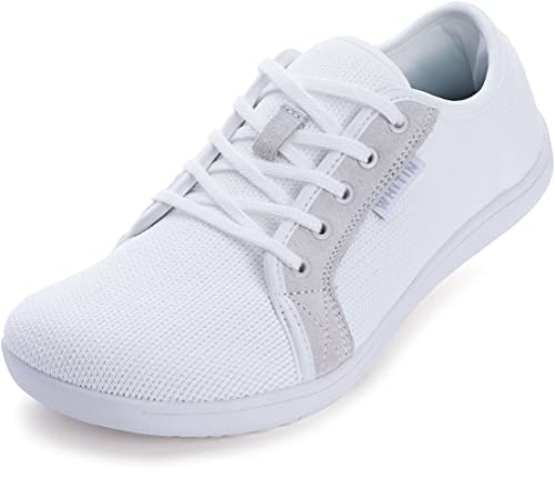 Image of WHITIN Women's Minimalist Barefoot Shoes | Zero Drop Sole | Wide Width Fashion Sneaker, W81 | All White, 7 Wide