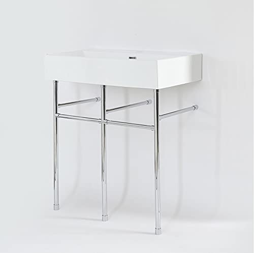Milano Elswick White Ceramic 1 Tap Hole Bathroom Basin Sink Chrome Washstand - 750mm x 420mm