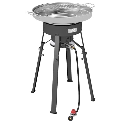 Feasto 23 Stainless Steel Concave Comal Set Discada Disc Cooker with 54 000 BTU Paella Burner and Adjustable Stand Set Cazo Para Carnitas Tortillas Stir Fry Wok for Outdoor Cooking CSA Certified