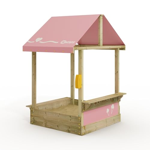 Wickey Sandkasten Dinky mit pastellpinkem Dach - Sandbox 113 x 113 x 28 cm - imprägniertes Massivholz