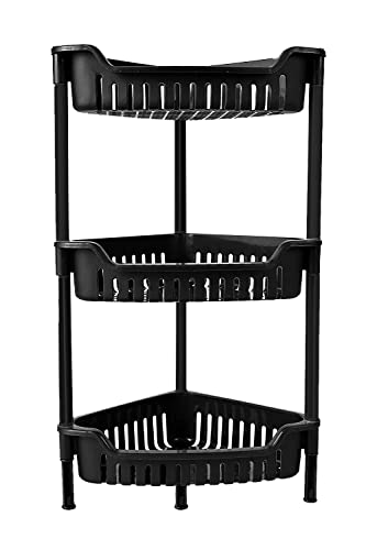 Strong Plastic Shower Caddy 3 Tier Corner Shelf Bathroom Rack Kitchen Storage Unit Storage Rack Standing Unit For Shampoo Shower Gel Books Shelf Home Interior Decor Bedroom Living Room (Black)