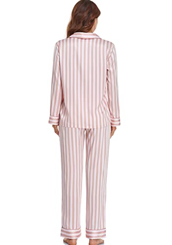 Image of Serenedelicacy Women's Satin Pajama Set Long Sleeve Button Down Sleepwear 2-Piece Silky Pj Set