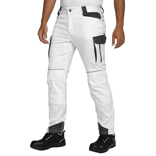 Bwolf Daytona Pantalon de travail cargo pour hommes, extensible, avec de nombreuses poches, Blanc., 3XL
