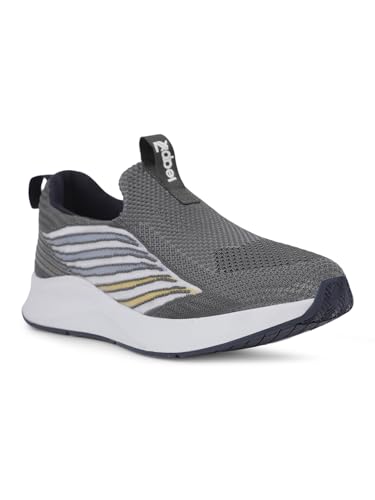 Image of Liberty Leap7x Robin-E Men Sports Walking Shoes - Light Grey and Olive Green | Comfortable and Durable Non-Lacing Closure - Suitable for Running, Gym, Jogging and Outdoor Shoes for Man