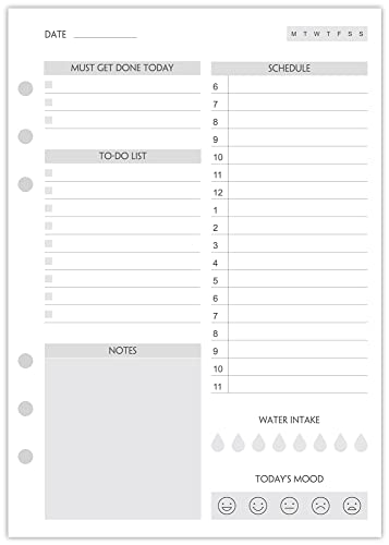 (Set Of 90 Sheets) A5 To Do List Refill Paper, Undated Daily Schedule, Day Priorities, Notes And Water Tracker, 6-Hole Punches, 5.82"X8.26" #TOP3