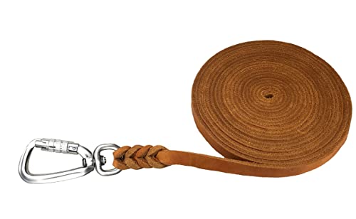 Hundeleine Fettleder Schleppleine große Hunde 1m / 2m/ 3m / 5m / 10m / 15m / 20m Lederleine 15mm breit (Cognac, 15m OHNE Handschlaufe)