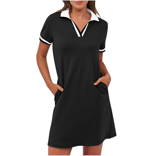Sport Athletic Tennis Golf Dress for Women Fall Summer Short Sleeve Vneck Midi Mini Short Shirt Dress Women 2025