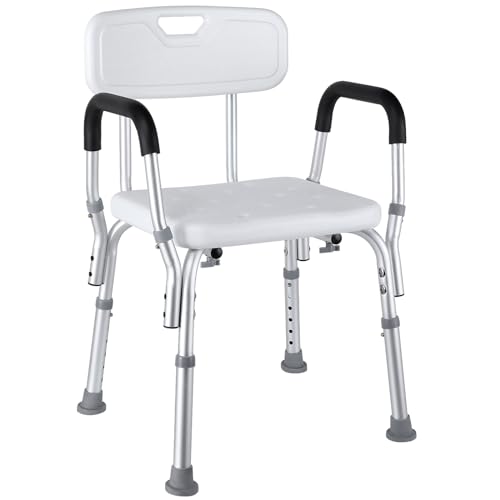 Duschhocker Duschstuhl, Badhocker höhenverstellbar 39-52cm, Stabiler Duschsitz belastbar bis 136 kg, mit Anti-Rutsch-Füße, Aluminium Stuhl für Dusche, komfortabel Duschhilfe für senioren & Schwangere