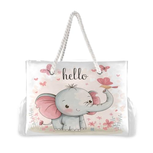 JUNZAN Funny Elephant Beach Tote Bag with Handles Swim Pool Bag Beach Totes Bags for Women with Waterproof Pockets3