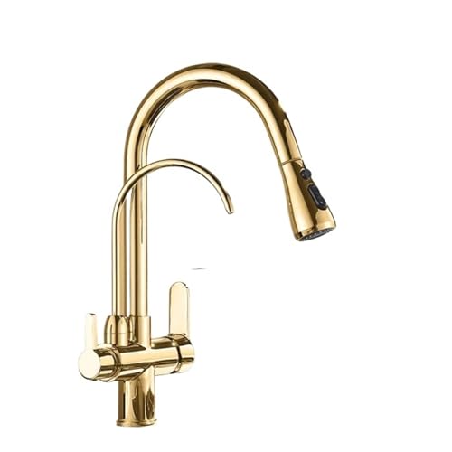 Robinet de cuisine extractible 3 voies or ZH1YFD avec filtre intégré