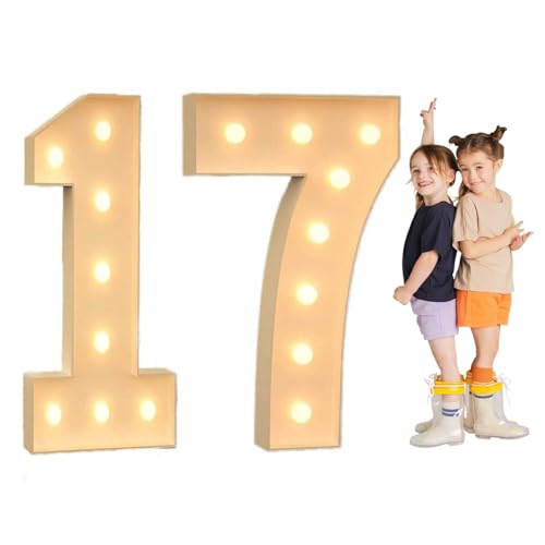 TQQEPOOL Light Up Letters Birthday Decoration,LED Letter Number Light Light Sign Decoration, Marquee Letters Number for Wedding Graduation Baby Shower(17,120cm)