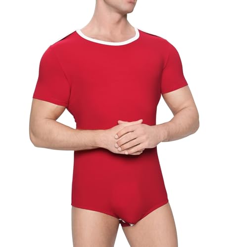 Adult Onesie for Men Short Sleeve Button Snap Crotch Romper Pajamas Cotton Bodysuit Jumpsuit4
