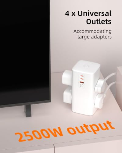 Image of Tower Power Plate 7 Extension Board, 70W Fast Charging, 4 Universal Sockets, 2 Type-C Ports, 1 USB Port, 200CM Power Cord, 2500W, 2500W High Power with GaN Technology for Home & Office (SC4383)