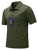 TBMPOY Men's Pocket Polo Shirts Short Sleeve Golf Shirt with Pocket Quick Dry Casual Sports Shirts Outdoor Army Green XXL