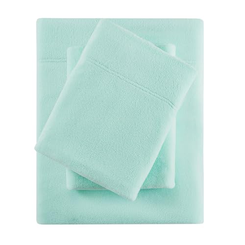Image of True North by Sleep Philosophy Fleece Sheet Set Twin XL, Solid Color, Warm & Plush Sheets Soft Fleece Bedding Set, Twin XL Size Sheets, Fitted Pocket Fits Up to 16 inch Mattress, Twin XL Aqua 3 Piece