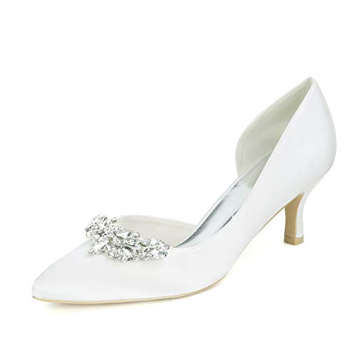 Ivory Wedding Shoes High Heels Bridal Shoes with Crystal Pointed Toe Satin Evening Party Shoes