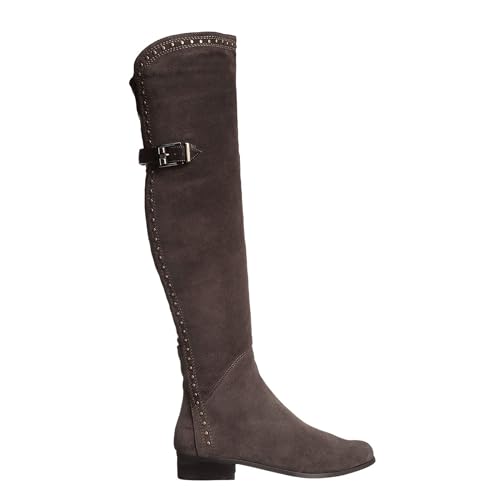 Women's Flat Over The Knee Boots Suede Platform Thigh High Boots Fashion Rivet Leather Stitching Long Boots Classic Side Zipper Round Toe Walking Boots