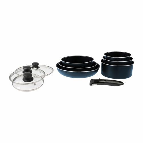Sitram 714251 Cookware Set 10 Pieces Aluminium Blue Metal Matt: Removable Handle, 3 Frying Pans Diameter 20.24.5 cm, 3 Saucepans Diameter 16.18 cm, 3 Glass Lids Diameter 16.20 cm, Suitable for All - Image 2