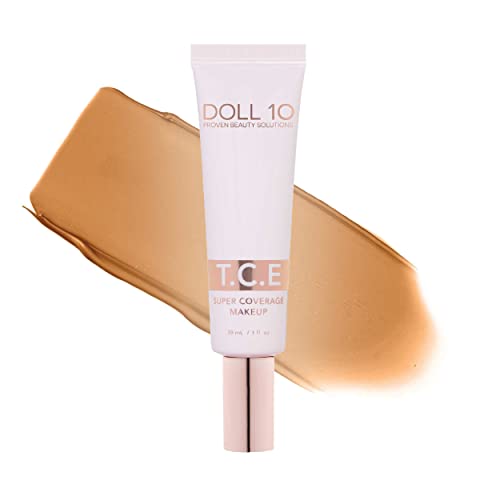 Doll 10 T.C.E. Super Coverage Serum Makeup - Full Coverage Foundation Color Correcting Brightening (Tan Deep)