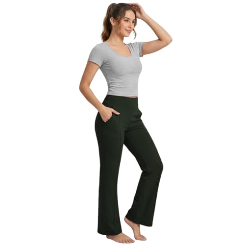 Image of NINQ Women High Waist Flare Pants Lite Regular | Smart Casual Korean Trouser for Office Wear, Gym, Sports, Travel & Daily Styling