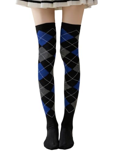 Image of YELAIVP Women Knee High Socks Check Pattern Over the knee Socks Casual Fashion Tight high sock for School Cosplay Daily Wear