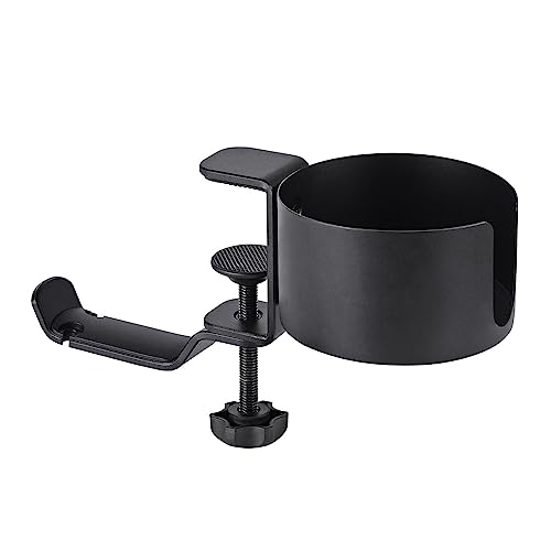 ljhnba Aluminum Alloy Headphone Holder Metal Earphone Stand Swivels 360 Degrees Cup Holder Headset Hook Clamp 2 in 1 Space-sa