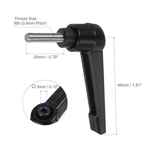 Image of uxcell 2pcs Clamping Lever Handles, M5 x 20mm 304 Stainless Steel Threaded Male Stud, Adjustable Handles Locking Quick Release Ratchet Push Button Bolt Knobs, Black