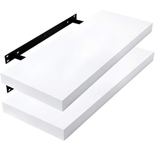 Lestarain Juego de 2 Estante Balda Flotantes Pared Madera 50cm Estanteria Pared Blanca Libreria Repisas Invisibles Decorativo CD para Salon Dormitorio Cocina