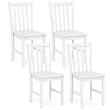 Giantex Wooden Dining Chairs Set of 4, 100% Solid Rubber Wood Kitchen Chair with Curved Backrest, Wide Seat, Mid-Century Modern Armless Side Chairs for Dining Room Living Room Restaurant, White