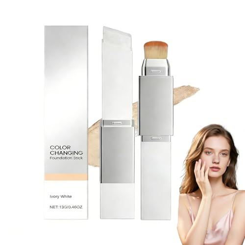 Base Que Cambia De Color,2 EN 1 Base De Maquillaje En Barra,Barra Crema Cubriente Bar con Cabezal Brocha,Ligera Hidratante,Proporciona un Acabado Natural,Apta para Todo Tipo de Pieles(Blanco Marfil)