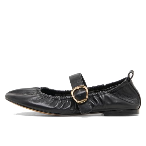 Women's Ruched Ballet Flats Buckle Strap Mary Jane Flat Shoes Slip On Soft Suede Round Toe Comfort Ballerina for Casual Dress