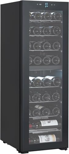 OutdoorVibe 39-Bottle Freestanding Wine Cooler Refrigerator - Adjustable 41-64°F Digital Display, Glass Door & Shelves for Red/White Wine, Champagne, Beer