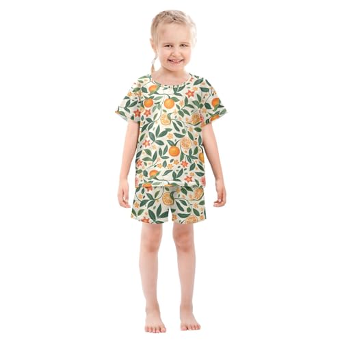 ALAZA Orange Fruit Leaf Branch Pajamas Short Sleeve 2 Piece Sleepwear Top and Bottom Pajama Set Unisex3