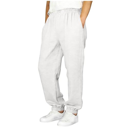 Pantalon Coton Lin Enfant Garçon Décontractés de Plage Léger Été Sport Casual Respirant Pantalon Lin avec Cordon Taille Elastique Garçon Pantalons Large avec Poches pour Activités Quotidiennes