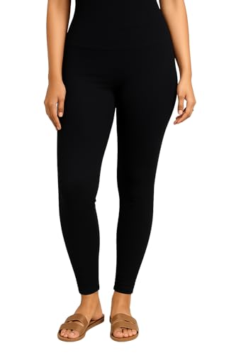 Image of Women's Black Cotton Leggings - Ankle Length | Soft Stretchable Fabric | Comfortable & Breathable Legging for Women & Girls