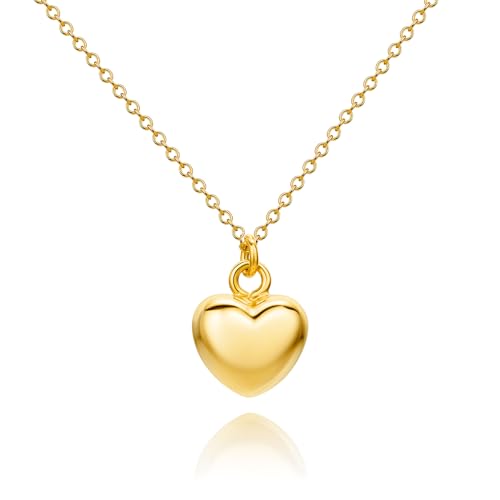 Image of OROVI Heart Pendant Necklace for Women, 18ct Gold Plated 925 Sterling Silver, 45cm Anchor Chain, Polished Heart Charm, Spring Ring Clasp, Made in Italy, Delivered in Jewellery Box