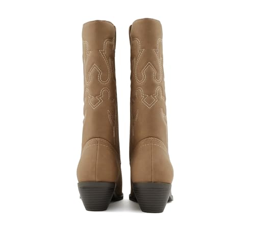 Image of Soda inchTELLER inch ~ Women's Western Cowboy Boots with Stitched Detailing, Pointed Toe, and Low Block Heel