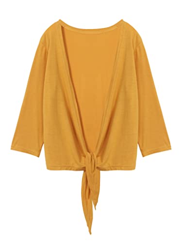 Hansber Kids Girls Open Front Cardigan Self Tie Knot Long Sleeve Short Coat Lightweight Outwear Spring Fall Clothes3