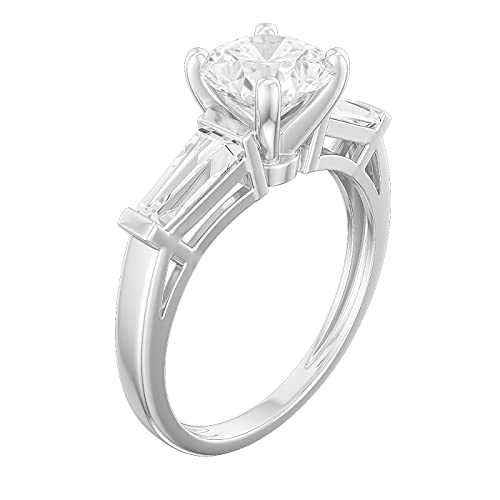 10K White Gold Tapered Baguette Side Stones 1CT Simulated Round Cut Diamond or Genuine Moissanite Engagement Ring2