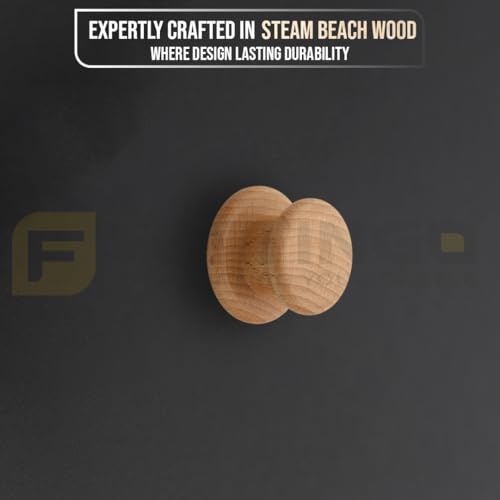 Image of 4 Piece Steam Beech Wood Drawer Knob 1.5 Inch| Premium Wooden Cabinet Door Handle | Round Furniture Knobs for Drawers, Wardrobes & Cupboards | Natural Finish Pull Handle for Home & Kitchen