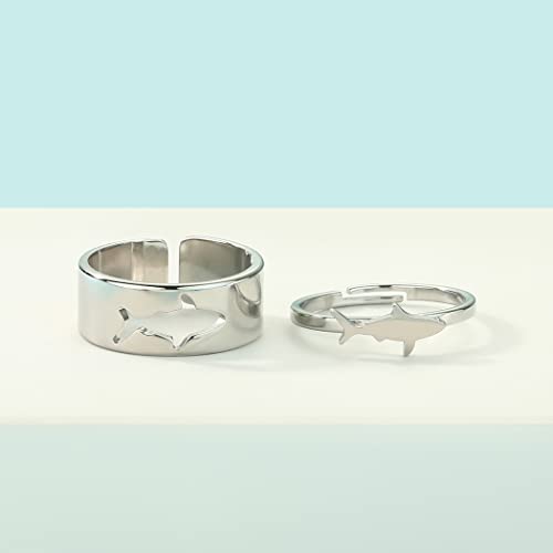 2PCS Matching Marine Animal Adjustable Rings For Women Couples Everyday Jewelry Promise Wedding Gift 316L Stainless Steel Open Ring3