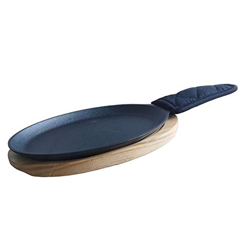 HAWOK Fajita Plate Sizzler Pan Set-Pre-Seasoned Cast Iron Fajita Pan With Wooden Tray