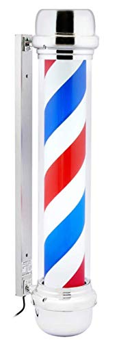 Poste de Barbero Luminoso y Giratorio para Peluquería, Barbería y Salón de Belleza, con Rayas de Colores Rojo Blanco y Azul, Varios Modelos y Colores para Elegir (Modelo D)