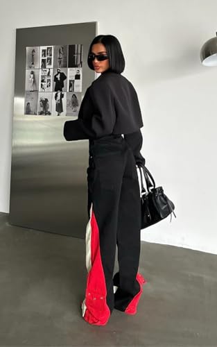 PIRAL Tri-Tone Pocket Hem Jeans for Women – Straight Fit 100% Cotton Denim, 34" Inseam, Colorblock Side Panels3