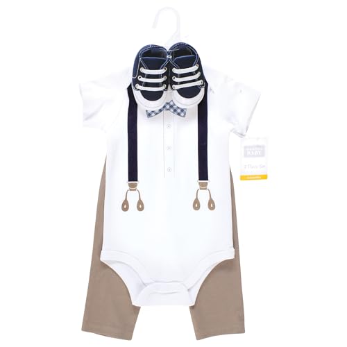 Image of Hudson Baby Unisex Baby Cotton Bodysuit, Pant and Shoe Set