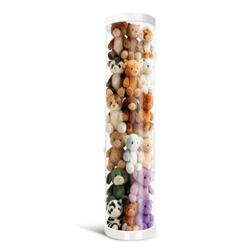 Mocuba Stuffed Animal Storage Tube Dust-Resistant 47x11 Inches Large Capacity Toy Storage Organizer with Zipper Easy Assembly & Space Saving for Plush Toys Playrooms Living Rooms Bedrooms White
