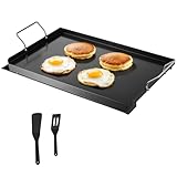 VEVOR Carbon Steel Griddle, Flat Top Plate, Griddle for BBQ Charcoal/Gas Gril with 2 Handles, Rectangular Flat Top Grill with Extra Drain Hole for Tailgating and Party