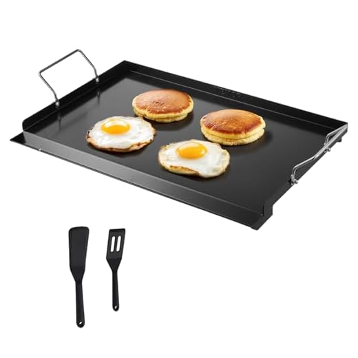 VEVOR Carbon Steel Griddle, Griddle Flat Top Plate, Griddle for BBQ Charcoal/Gas Gril with 2 Handles, Rectangular Flat Top Grill with Extra Drain Hole for Tailgating and Parties (16"x24")