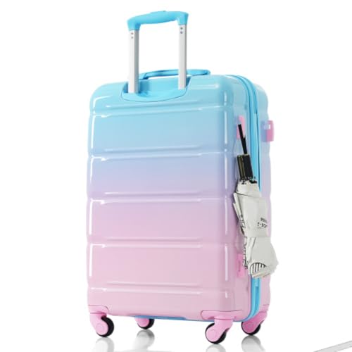 3-Piece Trolley Set, 20" with USB Port, Airline Certified Carry-On Luggage, ABS+PC Hard Shell Luggage with Spinner Wheels, Light Blue and Pink4